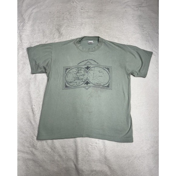 Vtg 90s Sandusky Bay Clothing Co Moss Green Single Stitch Graphic T-Shirt Size L - Picture 1 of 11